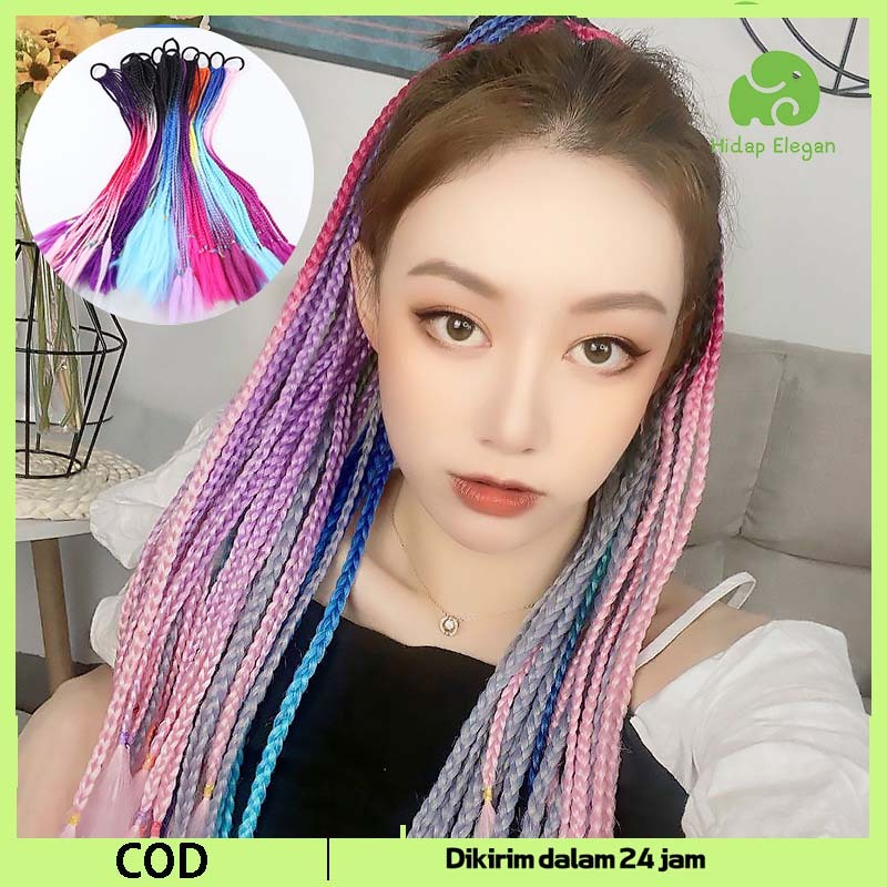 60cm Rambut Sintesis Kepang Wig Extention Rambut Wig Rambut Sintetis Model Kepang Panjang Warna Ombr
