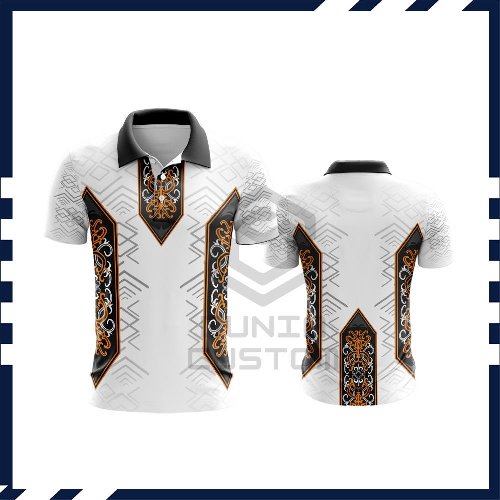 QH Kaos Polo Batik Kalimantan Lengan Pendek Fullprint Baju Batik Dayak Baju Pria Motif Batik Dayak