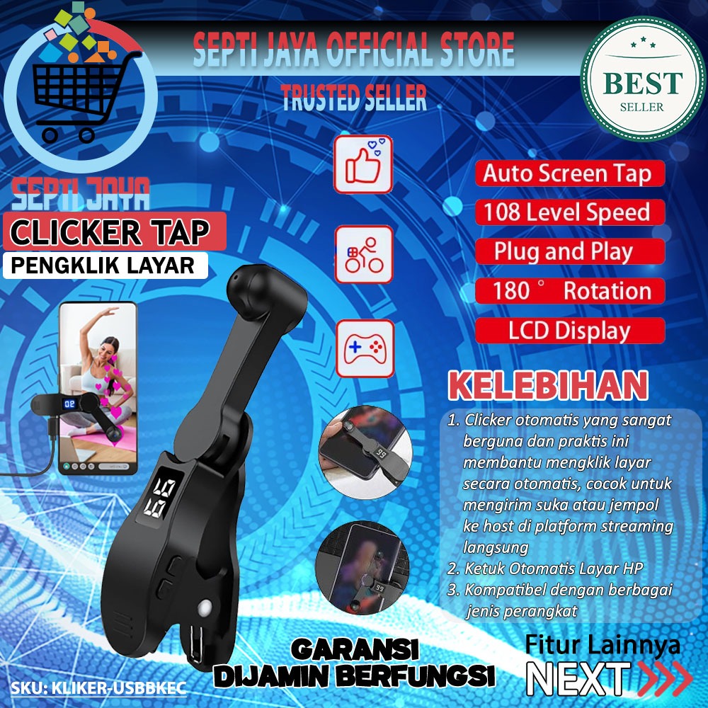 Auto Kliker Alat Tap Tap Pengklik Layar Smart Phone Ketuk Otomatis Layar HP Kecepatan Tinggi Anti De