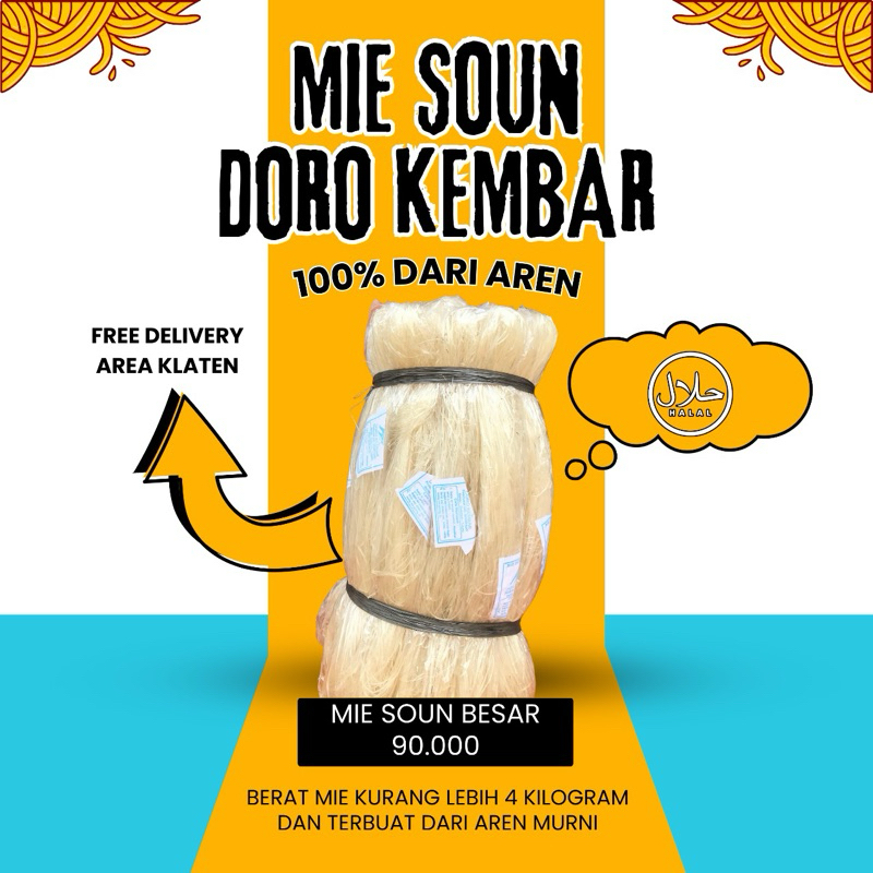 

Mie Soun Doro Kembar Besar 4 Kilogram (Isi 20 Ikat)