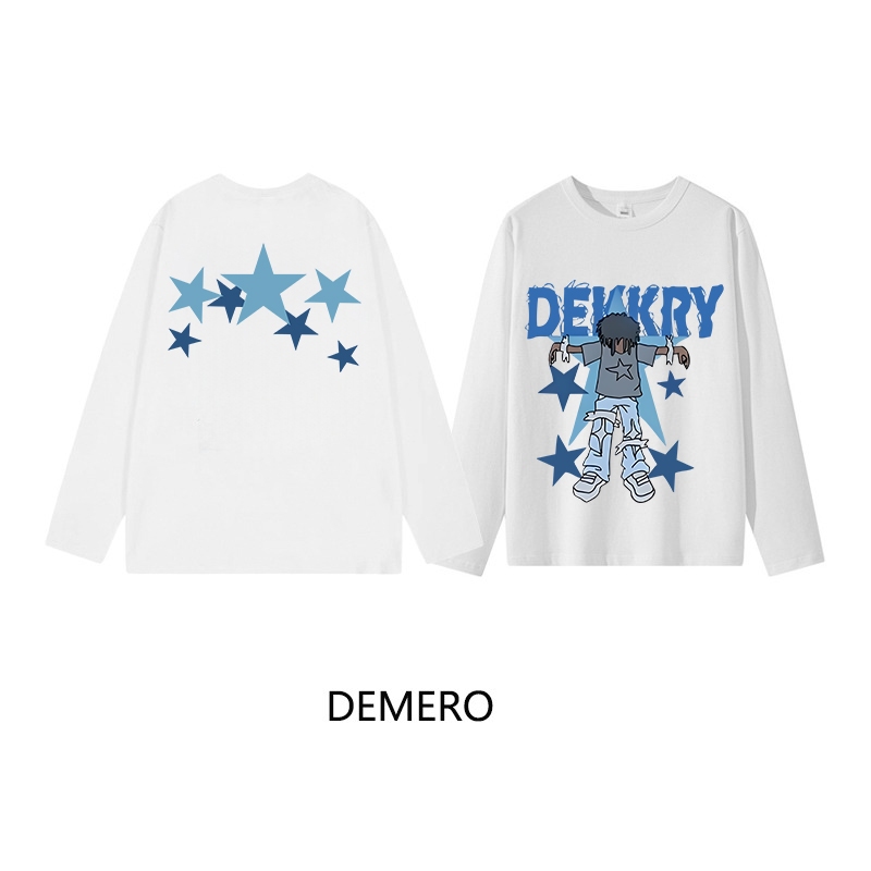 Demero atasan kaos wanita oversize lengan panjang korean style | Cetakan bintang biru vintage | baju
