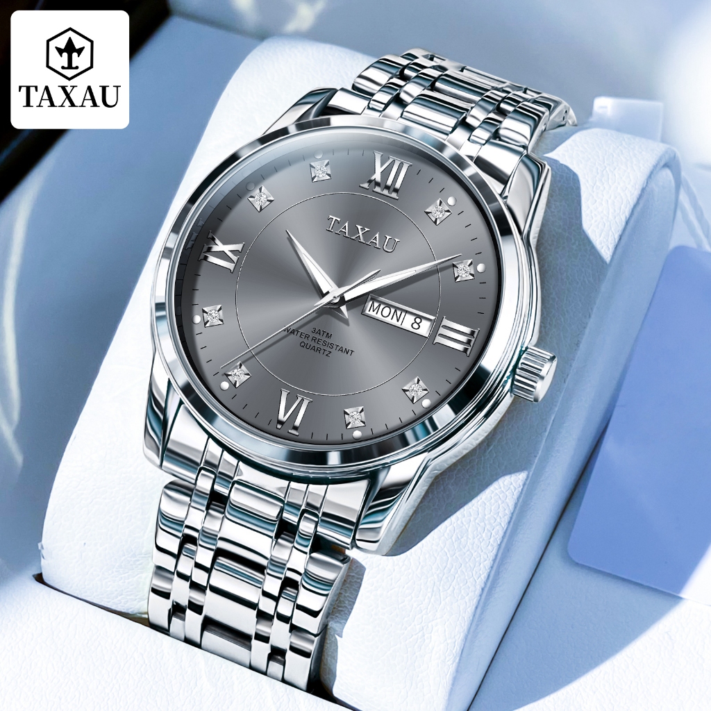 TAXAU Jam Tangan Pria Original 100% Luminous Stainless Steel Jam Tangan Gelang Laki Laki Rantai Pria