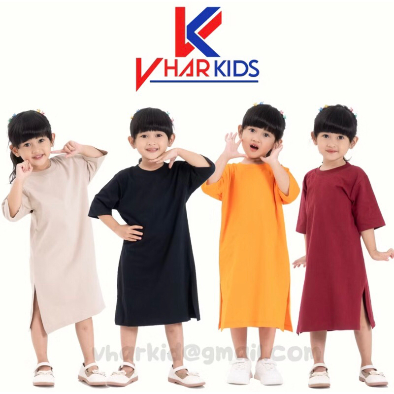 vharkids | kaos anak | dress anak lucu | tunik anak kekinian | bahan katun | kaos polos | warna krem