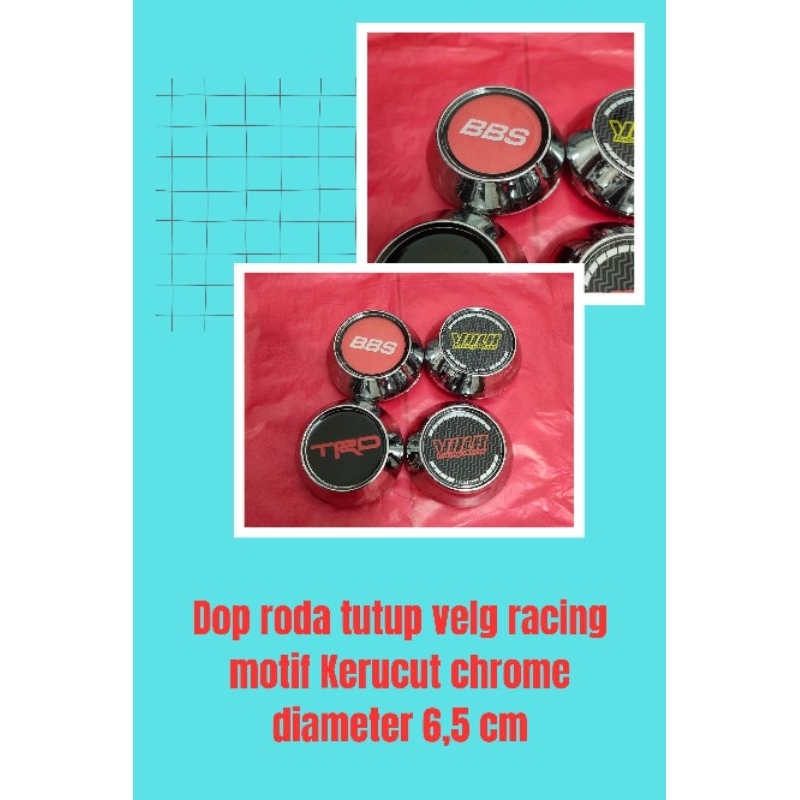 dop roda tutup velg racing motif VOLK RAYS TRD BBS kerucut chrome diameter 6,5 cm