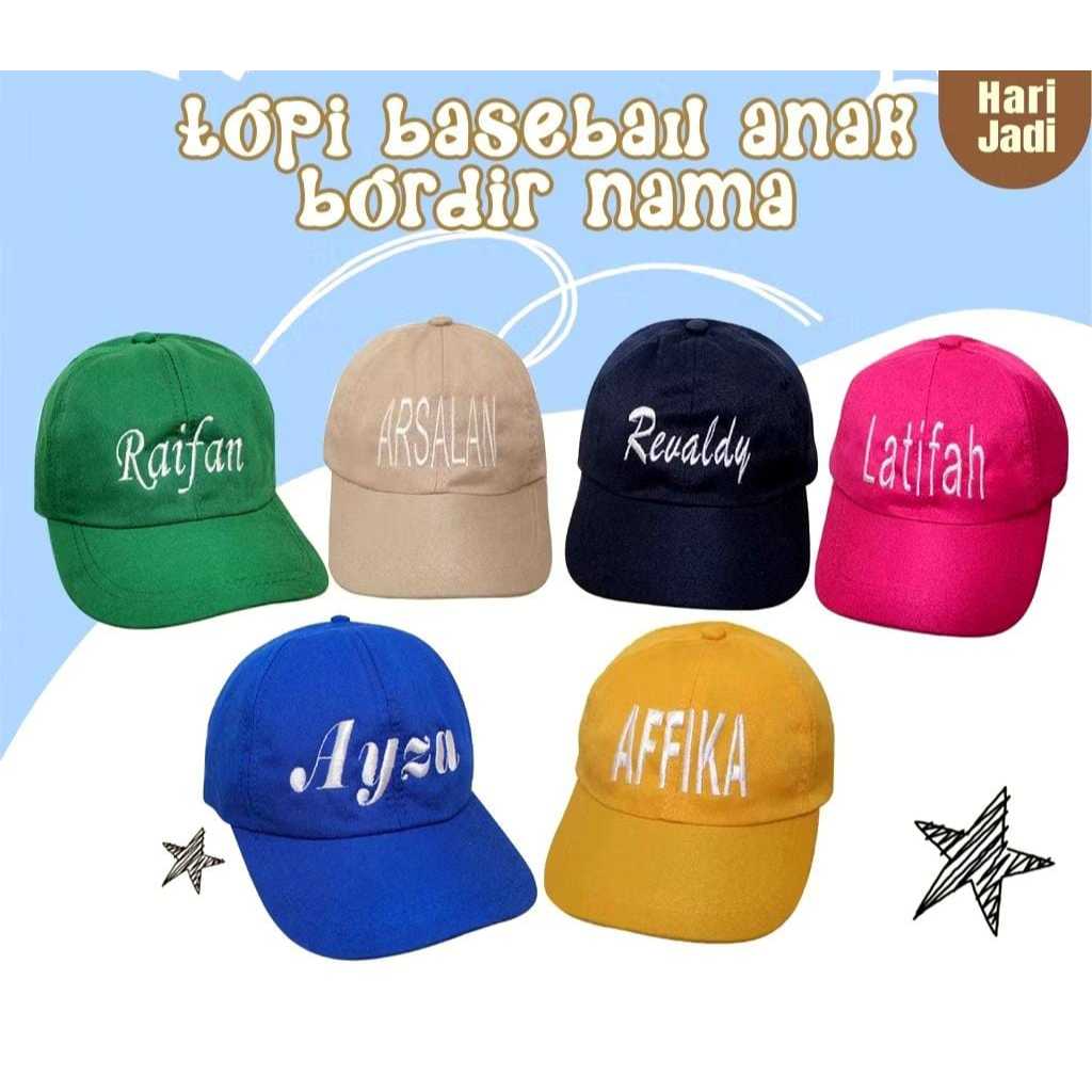 TOPI BORDIR NAMA ANAK TOPI CUSTOM NAMA TOPI BORDIR SATUAN TOPI BASEBALL BORDIR NAMA DEWASA