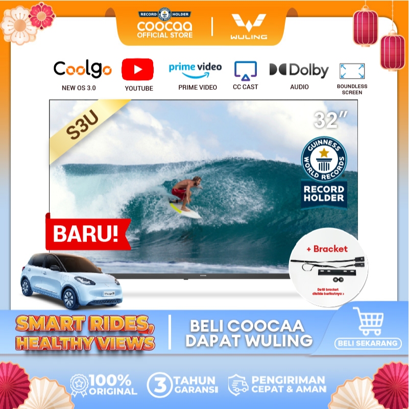 [+ BRACKET] COOCAA 32 inch Smart TV - Digital TV - Dolby Audio - Youtube - Mirroring -  Flick Free -