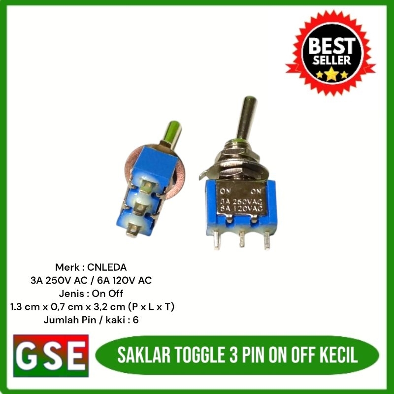 Switch toggle 3 pin on off CNELDA/Saklar toggle 3 kaki on off kecil