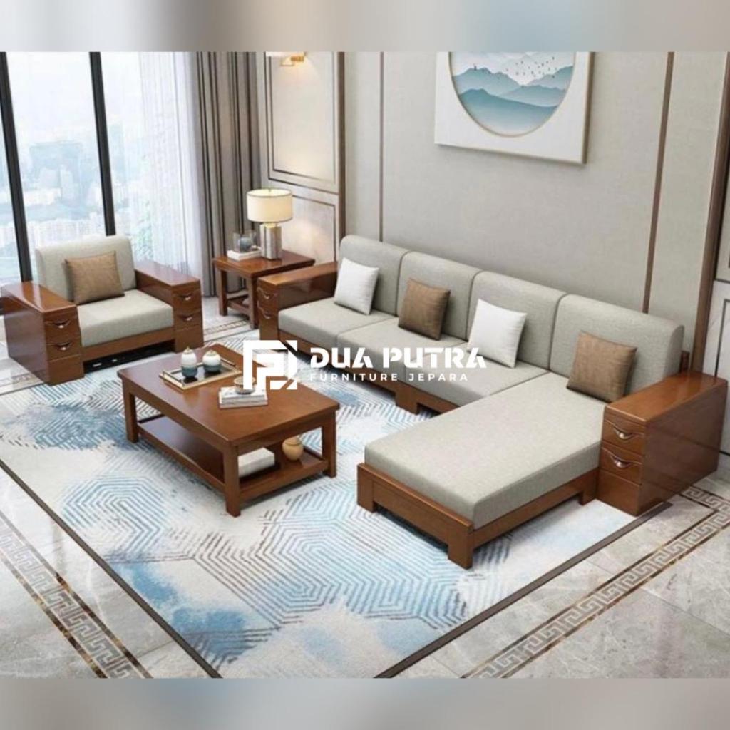 Kursi sofa tamu kayu jati minimalis modern laci mebel jepara
