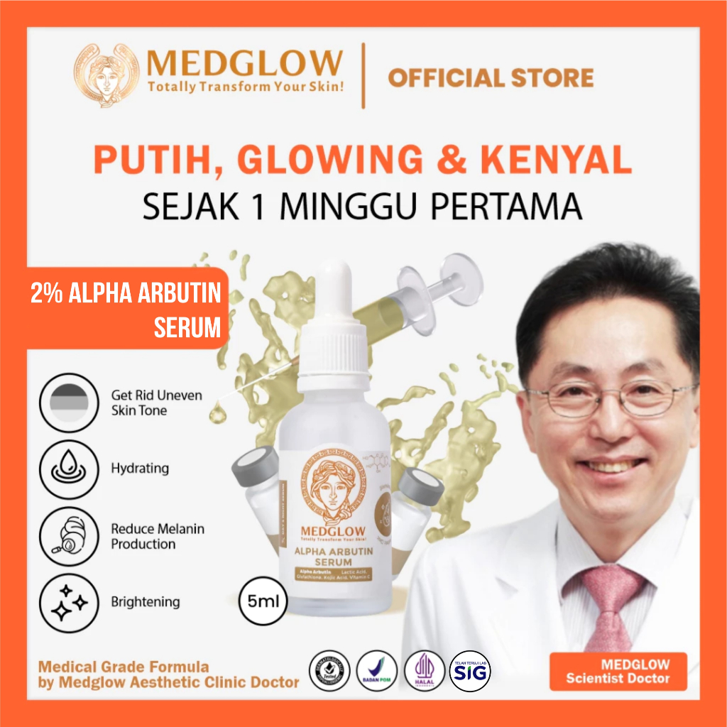 [LAB APPROVED 2% ALPHA ARBUTIN] 𝐌𝐄𝐃𝐆𝐋𝐎𝐖 𝐂𝐋𝐈𝐍𝐈𝐂 2% Alpha Arbutin Serum 30 ml| BPOM HALAL Skincare Whi