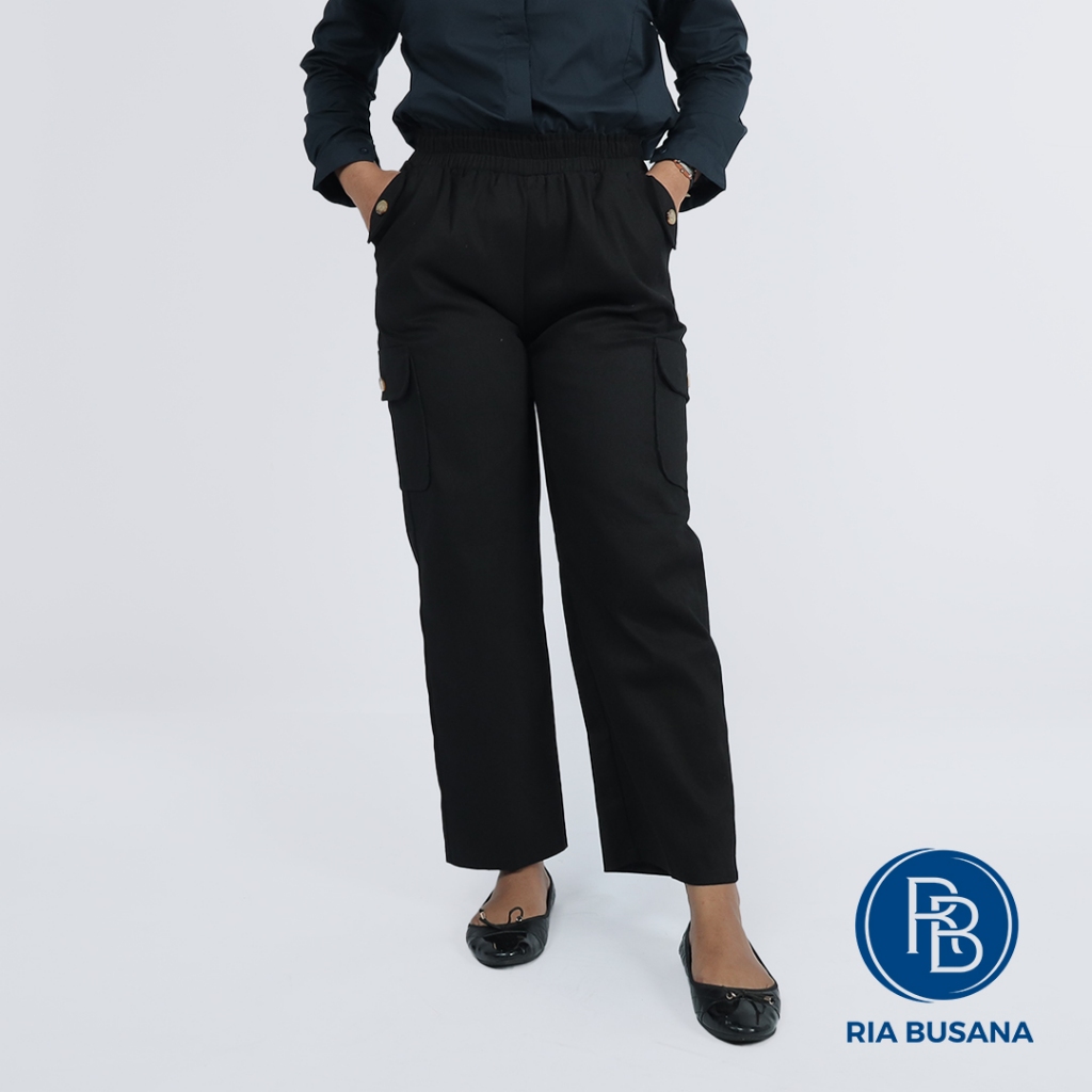 Ria Busana - Becca - Celana Panjang Casual Wanita Cargo Polos Twill Art. Kanza