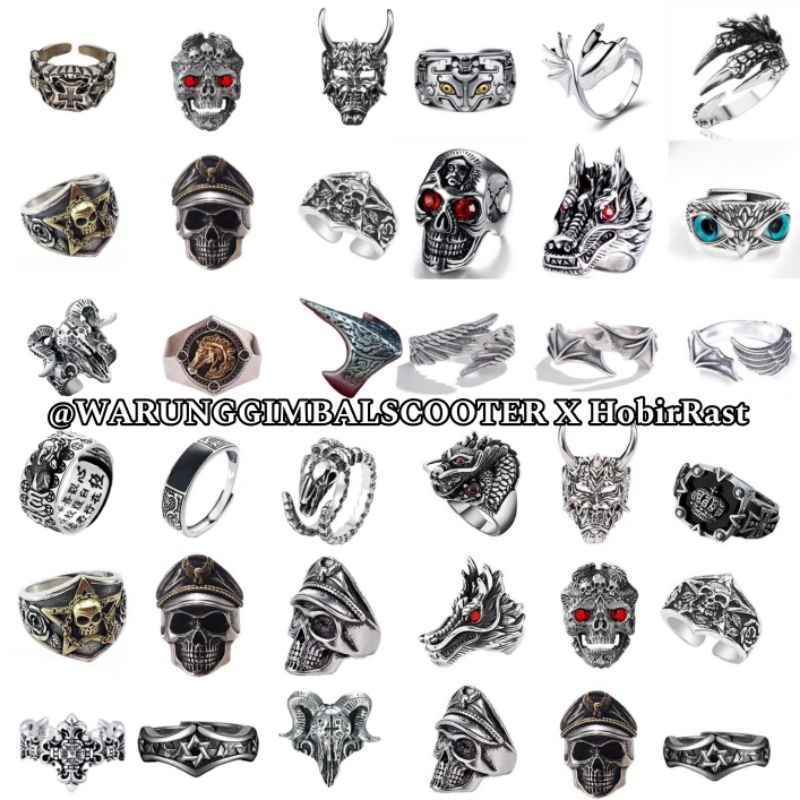 RING SKULL PUNK ROCK MOTIF KEREN