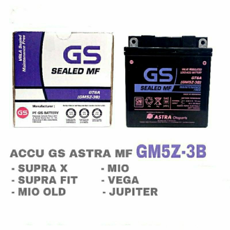 Accu GM5Z 3B MF Original GS Astra Aki Kering Motor Megapro Astrea Grand Star Prima Legenda Supra RXZ