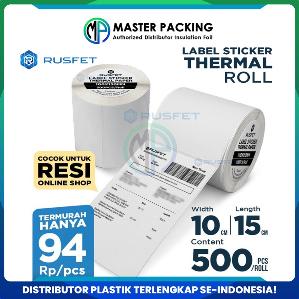 

Sy Kertas Termal Label Sticker Paper Thermal Printer Resi 10x15cm - 500 Lembar Struk Kasir Rusfet