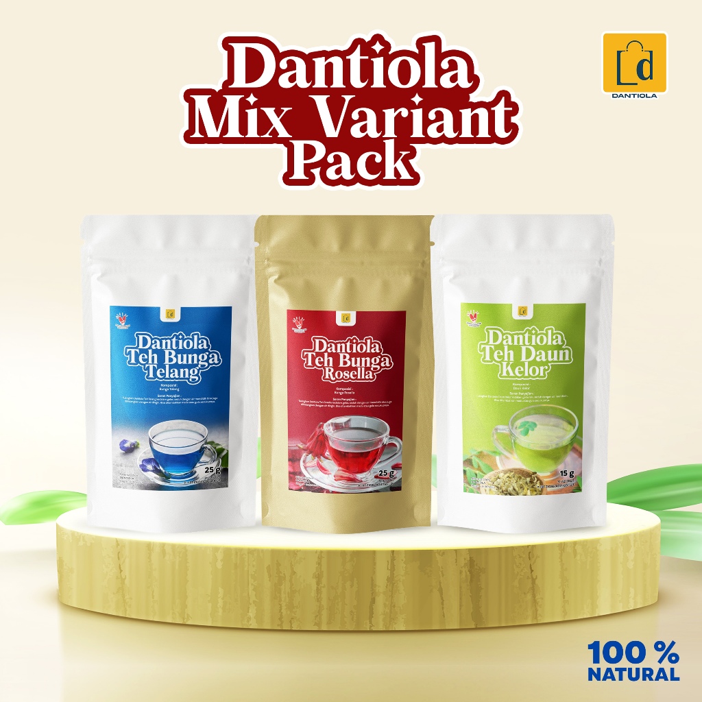 

Dantiola Paket Hemat Teh Bunga Telang 25gr + Bunga Rosella 25 gr + Daun Kelor 15 gr