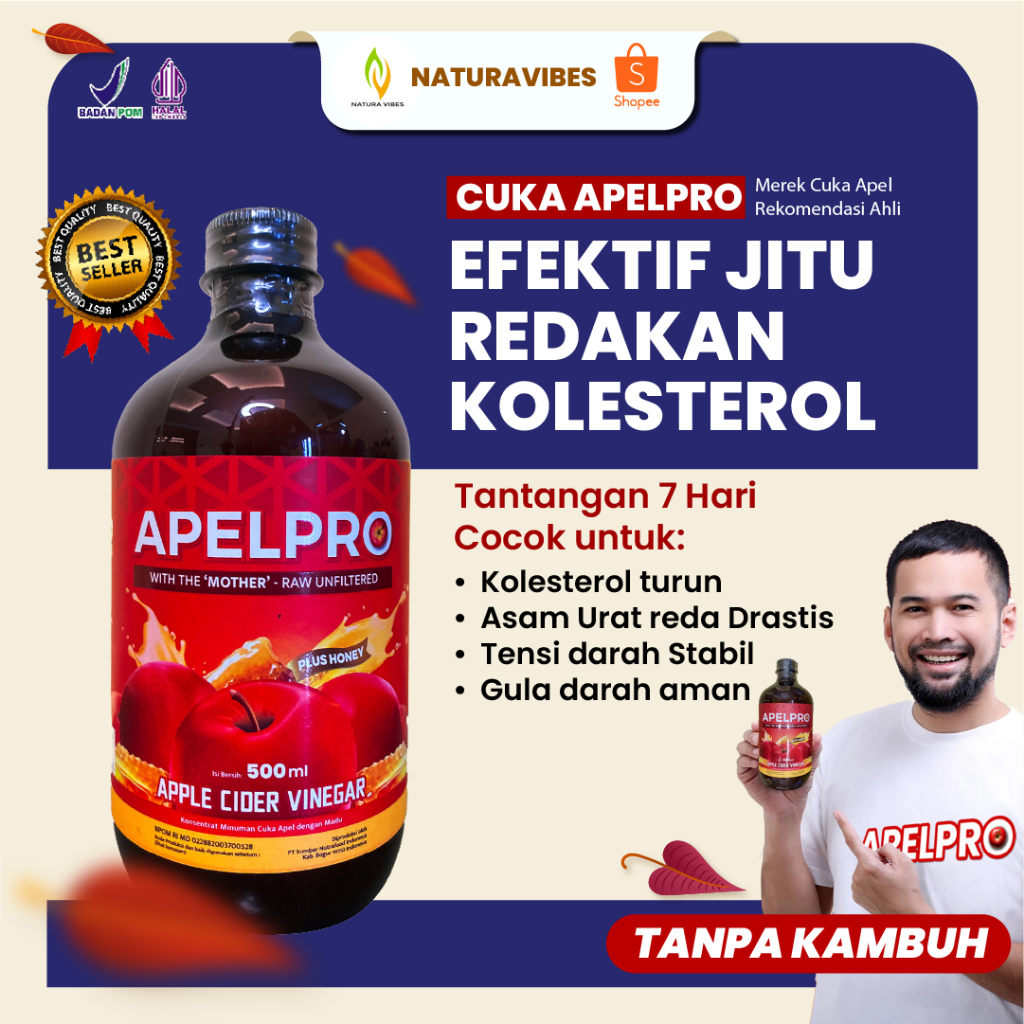 

APELPRO Cuka Apel with Mother - Redakan Kolesterol dan Diabetes - HALAL - BPOM - 500 ML