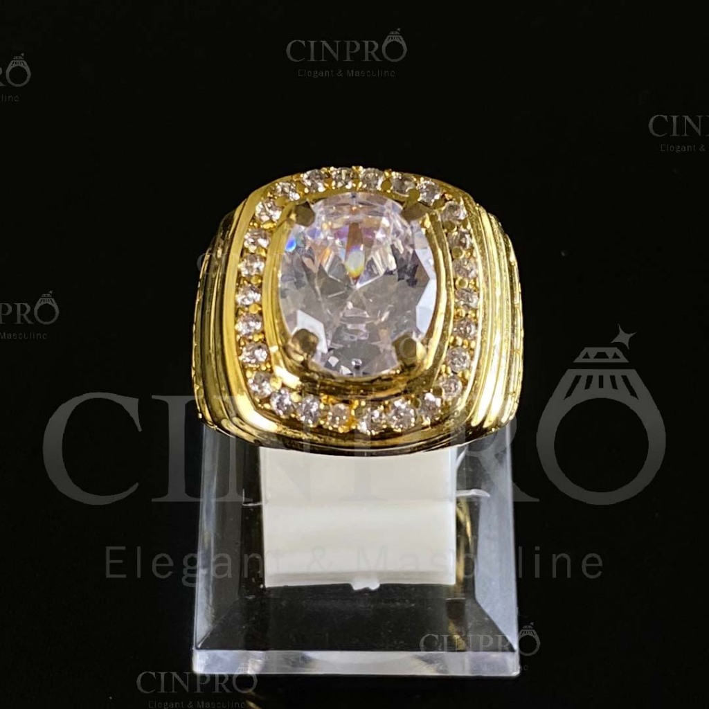 [Cinpro]Cincin Batu Kristal Ring Gold Pria Elegan Mewah
