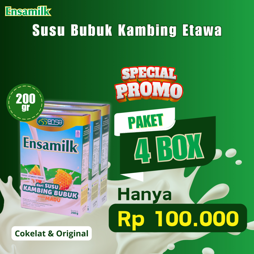 

PAKET 4 BOX Susu Kambing Etawa Bubuk ENSAMILK Bantu Atasi Masalah Sendi Tulang dan Pernafasan