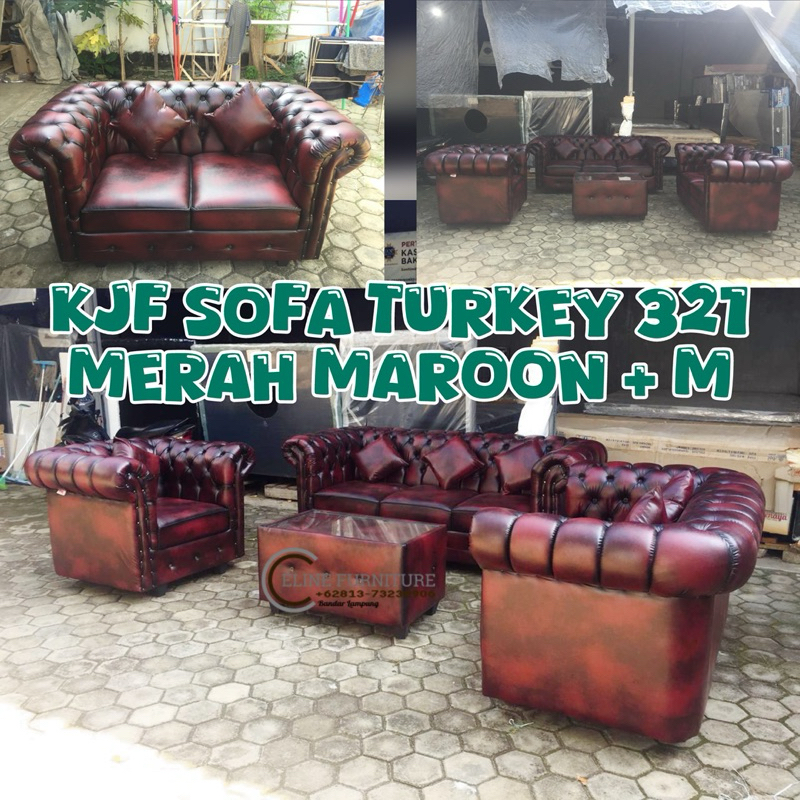 SOFA TURKEY 321 Merah Maroon + Meja