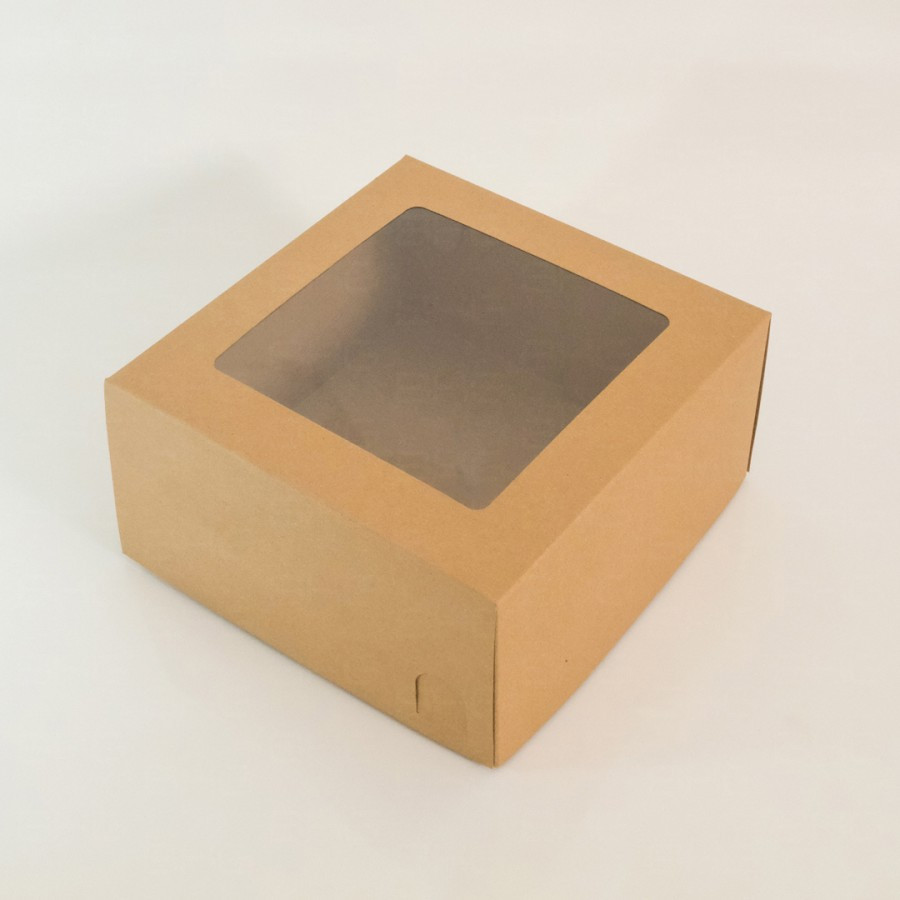 Box Kotak Cake Model Selip Bahan Karton Warna Coklat Polos Dus Kue Kraft Laminasi Ukuran 20x20x10 Cm