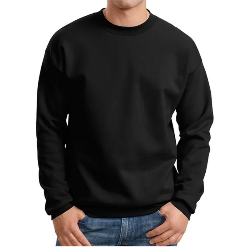 UNIQLO - Sweater Crewneck Basic Hitam Polos Bahan Katun Asli Tebal Dan Modis