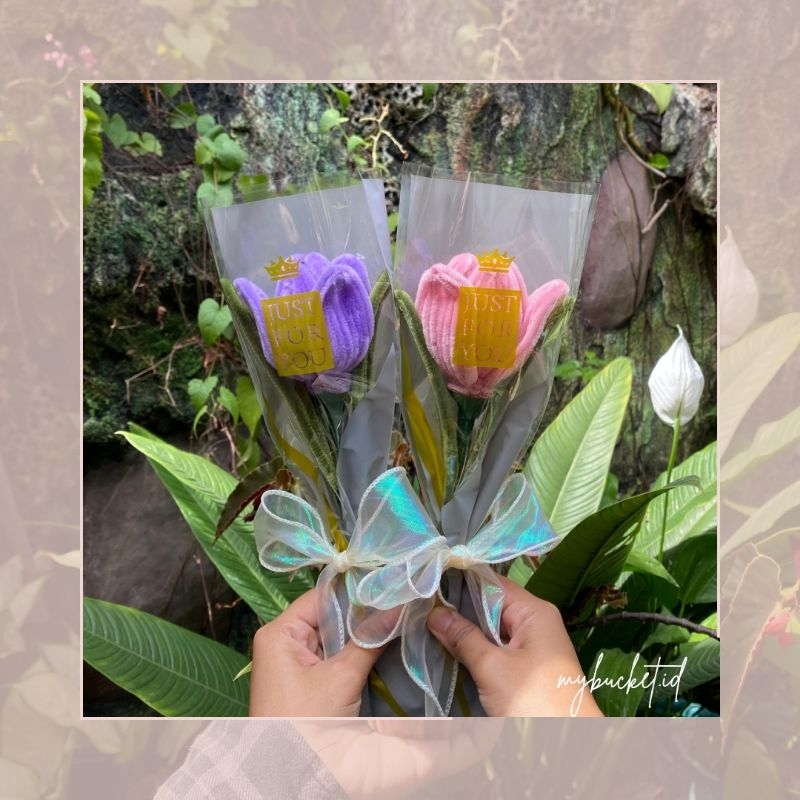 Single flower (Tulip)/Bunga Kawat Bulu/Bucket Bunga Kawat Bulu/Pipe cleaner bouquet/Hand bouquet
