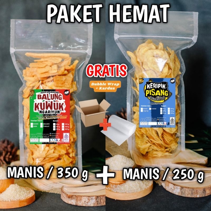 

[PAKET HEMAT] KERIPIK SINGKONG BALUNG KUWUK MANIS 350g + KERIPIK PISANG MANIS 250 g | NGARIYUN | khas BOJONEGORO