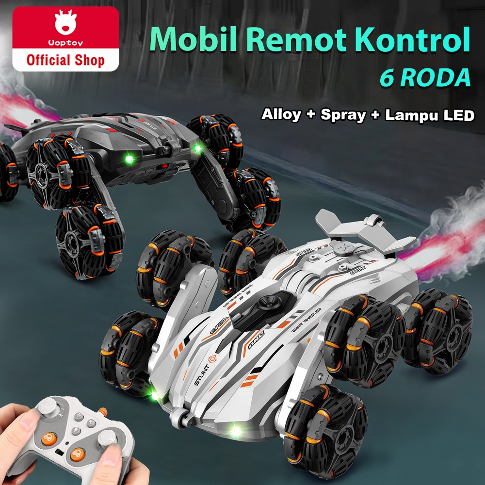 Uoptoy Mainan Mobil Remote Control RC Drif 6WD RC Stunt Car Aksi Semprotan Rotasi 360° Dengan Cahaya
