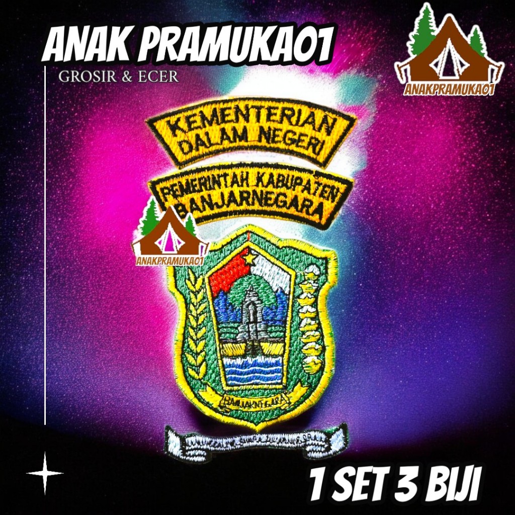 1 set ( 3 biji ) logo Banjar negara full bordir / pemkab banjar negara / kemendagri
