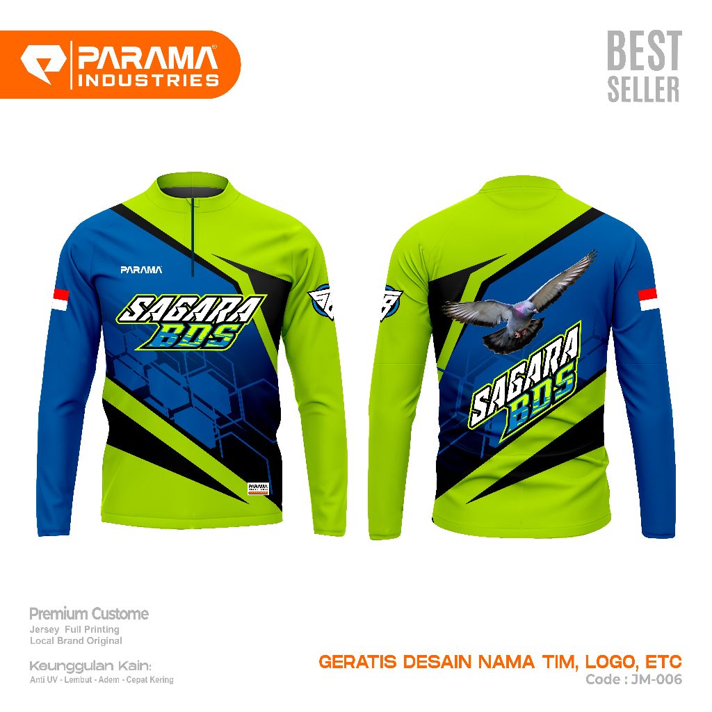 PARAMA Jersey Zipper Merpati Premium Fullprinting Gratis Custom Desain | Kaos Japati Balap PMTI