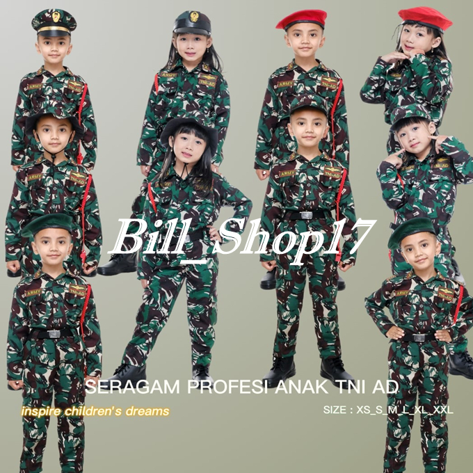BAJU SERAGAM PDL TNI ANAK LAKI LAKI PEREMPUAN COWOK CEWE LORENG ARMY KOSTUM PROFESI SERAGAM KARNAVAL