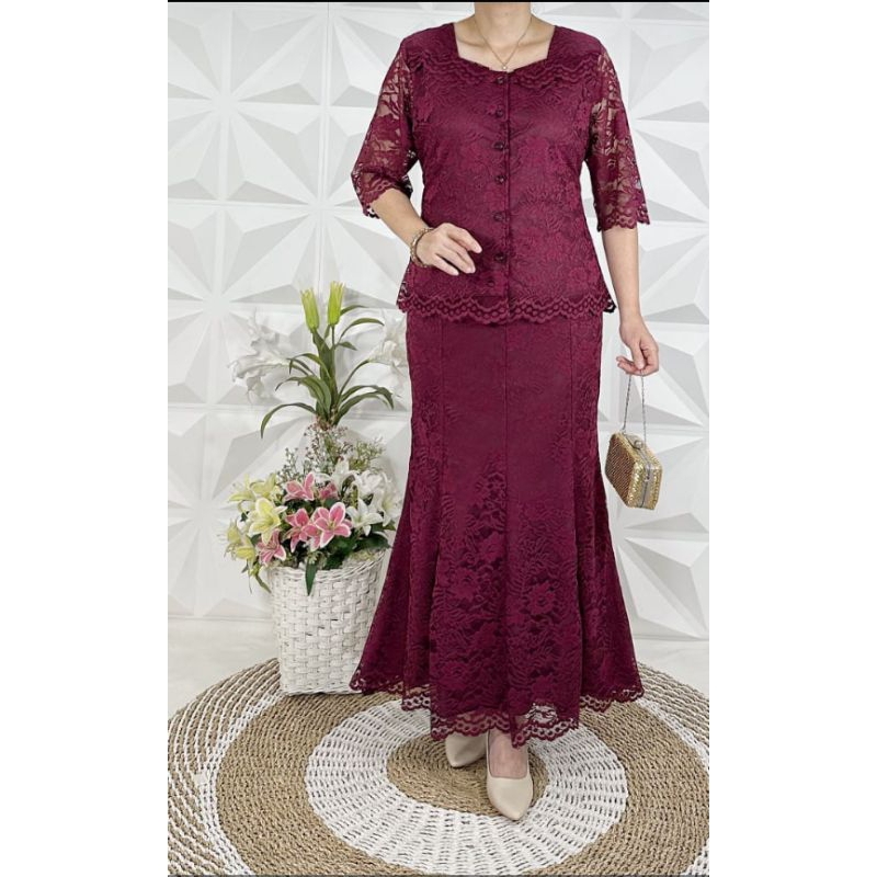 Setelan rok brukat - Set rok brukat pesta - Setelan atasan dan rok panjang - Set rok brukat wanita