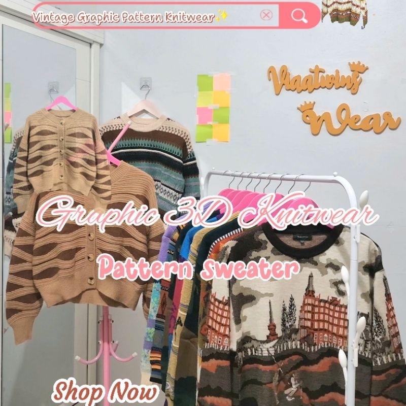 VINTAGE GRAPHIC Pattern sweater Knitwear |Viaatwins.wear