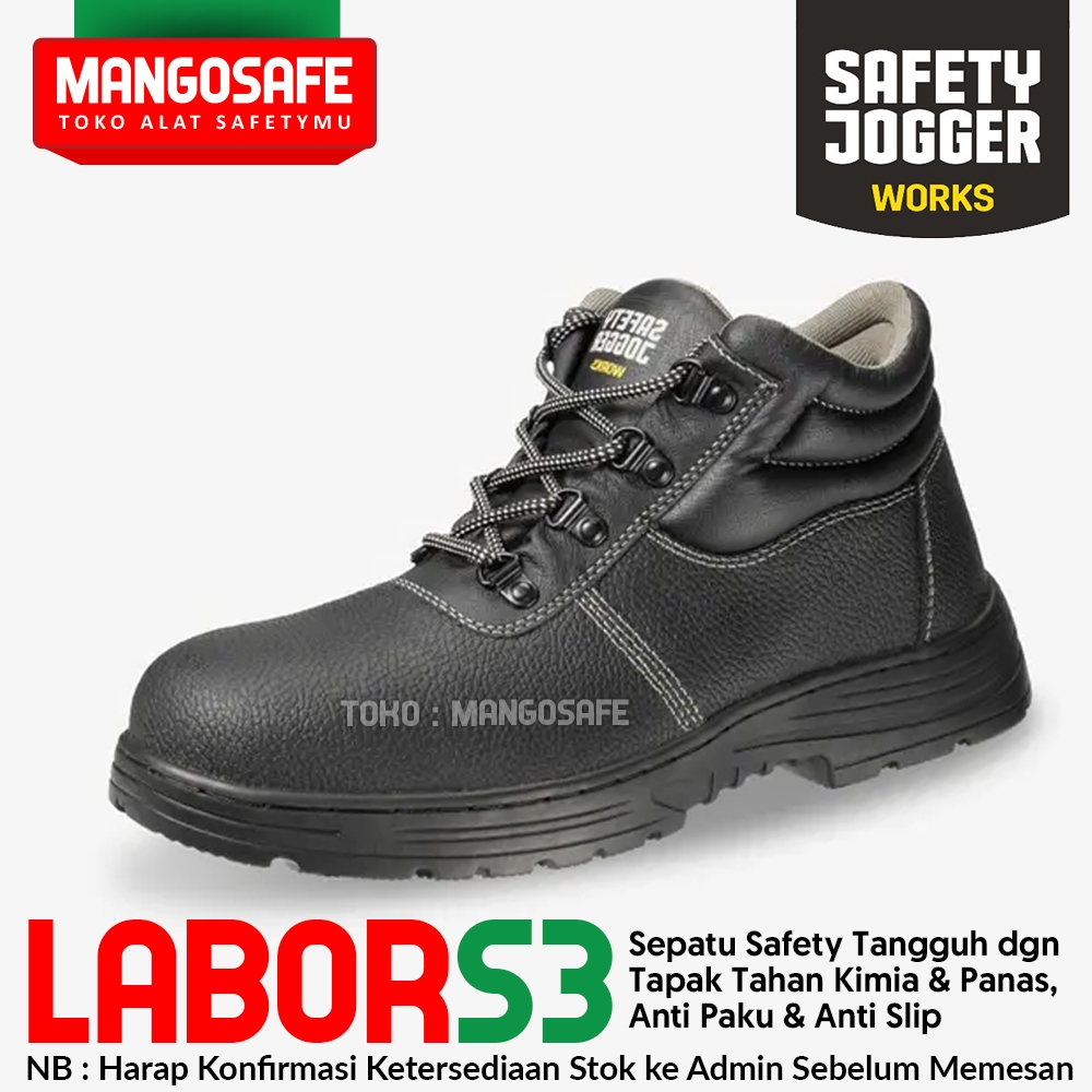SAFETY JOGGER LABOR S3 ORIGINAL / Sepatu Safety Semi Boot Proyek warna Hitam Tahan Kimia Oli Minyak