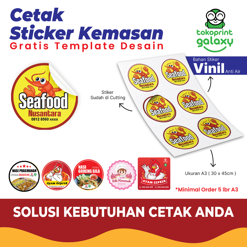 

Setiker Vinil anti air Stiker KissCut A3 Sticker Label Kemasan