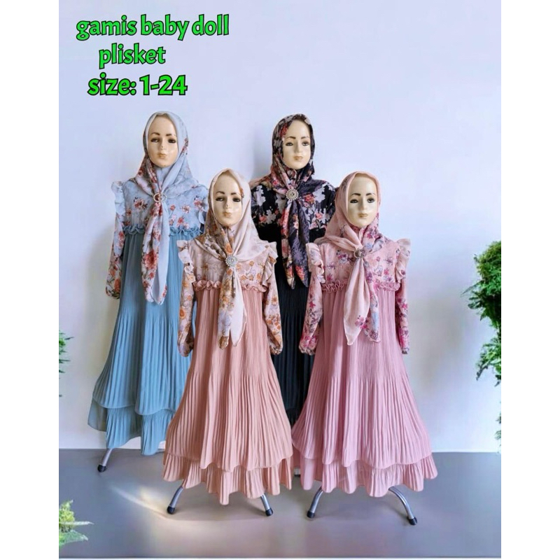 gamis anak bahan ceruty plisket motif bunga