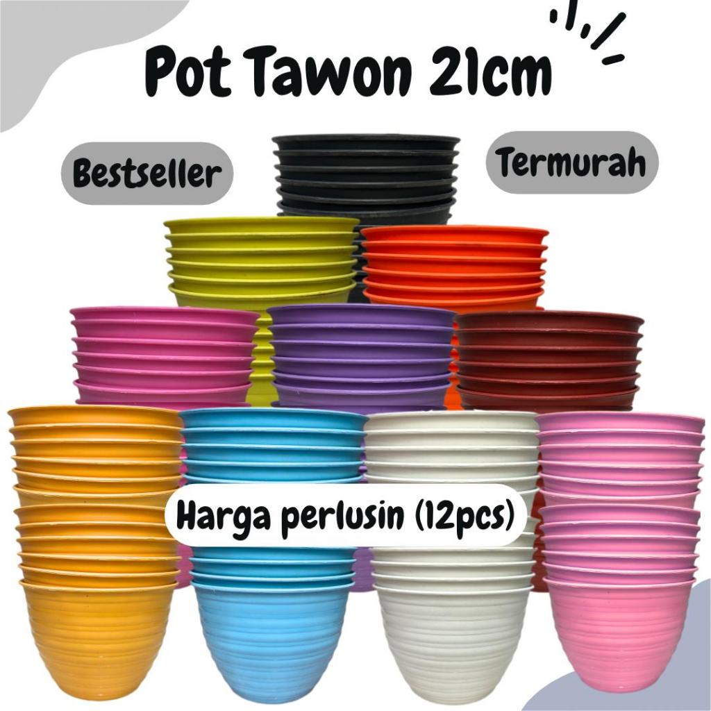 AZ 12PCS POT TANAMAN 21cm POT BUNGA WARNA WARNI POT TAWON LUSINAN TERMURAH