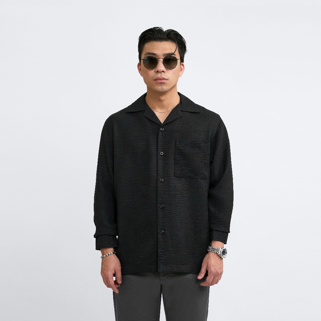 Kamaja - Cuban Bowling Boxy Oversized Linen Shirt | Kemeja Pria Kerah Terbuka Lengan Panjang