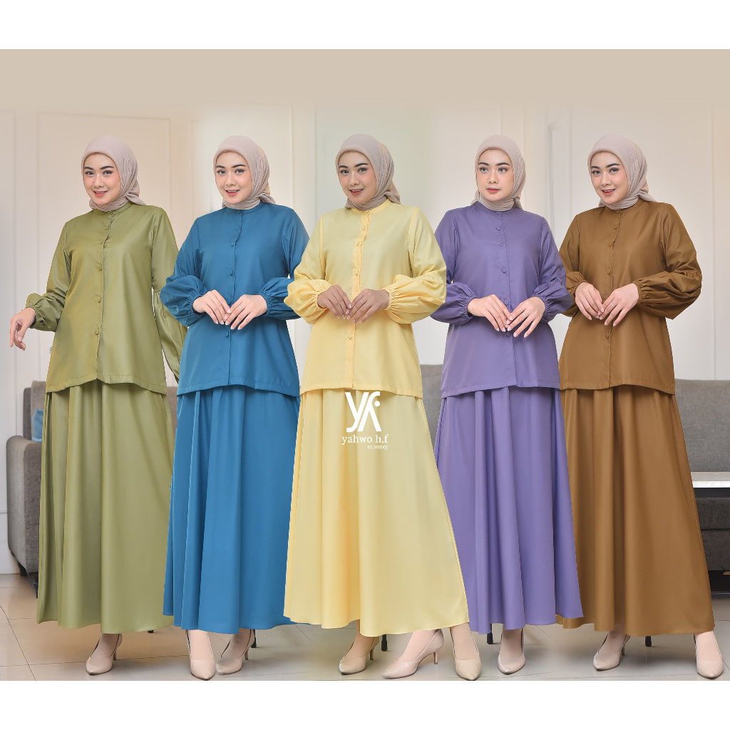 Yahwo Hijab Fashion - Setelan Wanita Kekinian Terlaris - One Set Kancing - Busui - Bahan Toyobo