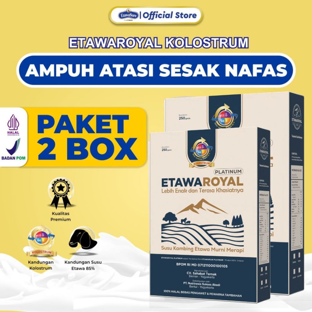 

Susu Kambing Etawa - Etawaroyal Platinum Perubahan merk Etawaplus Platinum Asli - Untuk Sesak Nafas dan Nyeri Dada Kepadatan Tulang dan Sendi Paket 2 Box