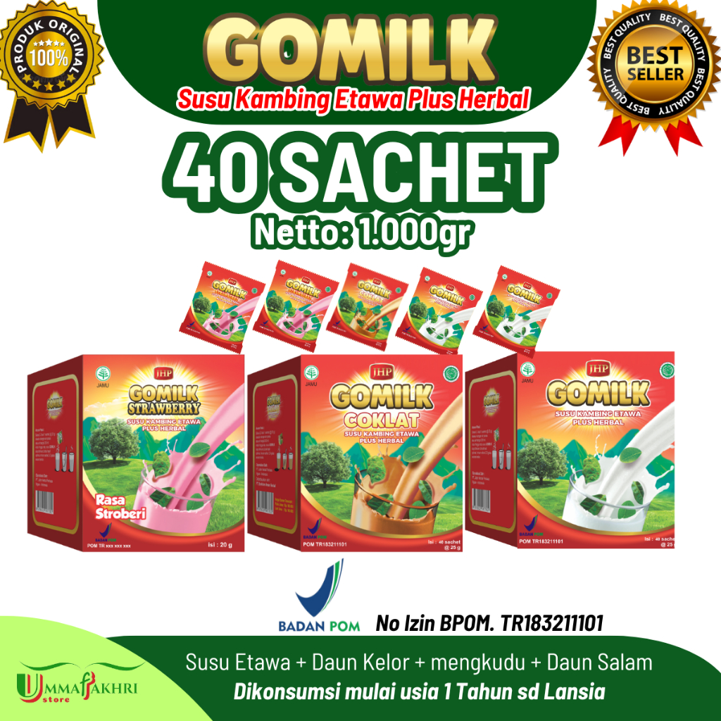 

GOMILK SACHET / 1 BOX netto 1KG isi 40 Sachet / SUSU KAMBING ETAWA PLUS HERBAL