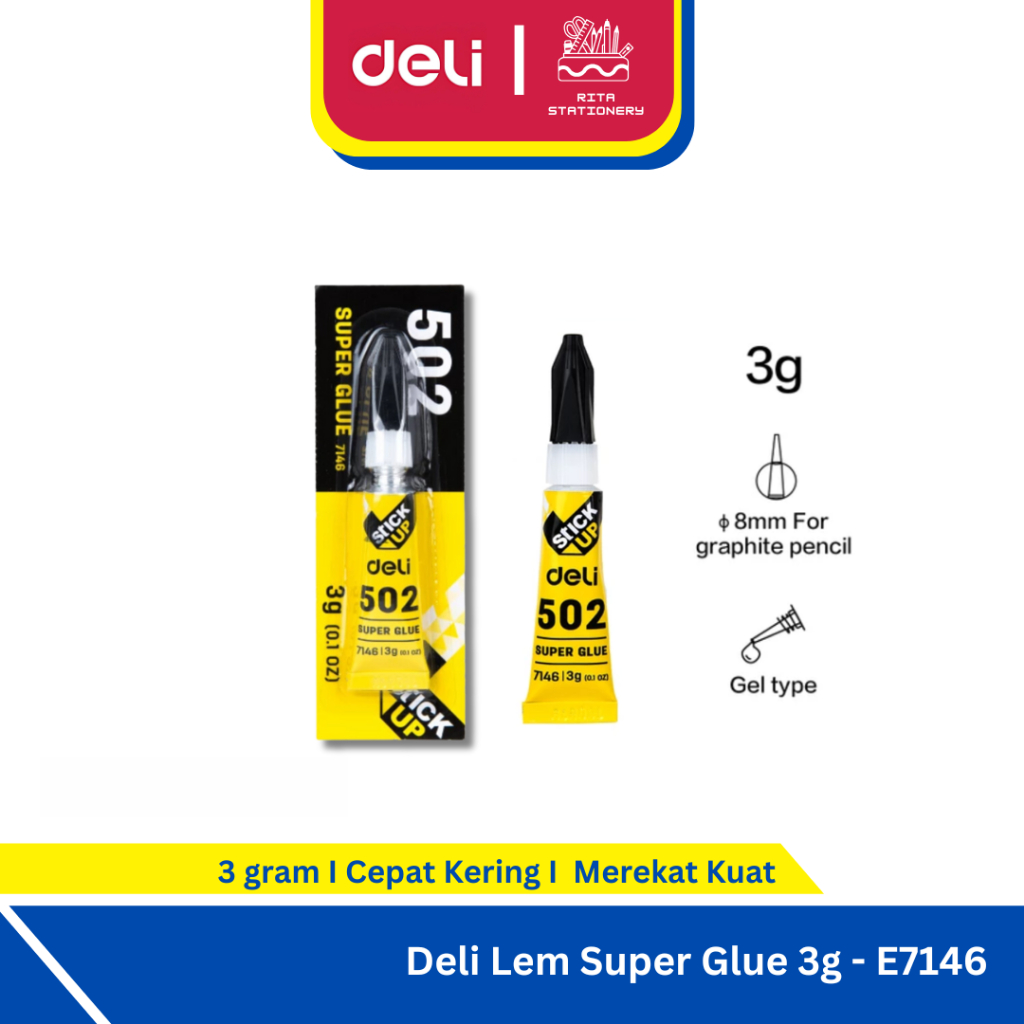 

Deli Super Glue Kecil 3 gram / Lem Sepatu / Lem Serba Guna Transparan - E7146