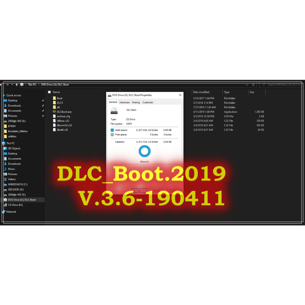 DVD DLC BOOT 2019 TERBARU TERLENGKAP TERMURAH TOOL TEKNISI LAPTOP KOMPUTER SUPPORT UEFI DAN LEGACY B