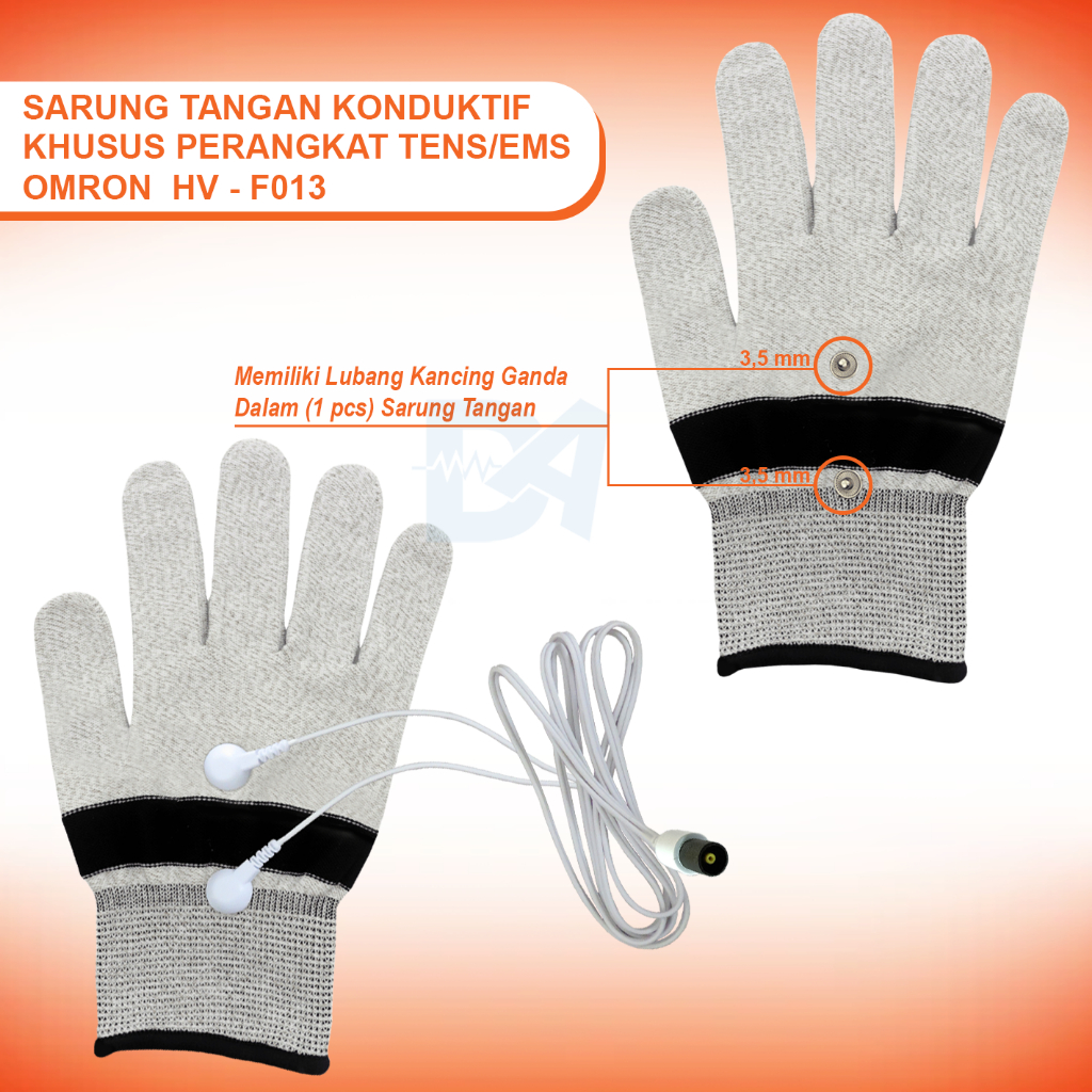 Sarung Tangan Konduktif Perangkat TENS / EMS Omron HV - F013 output kancing 3.5 mm