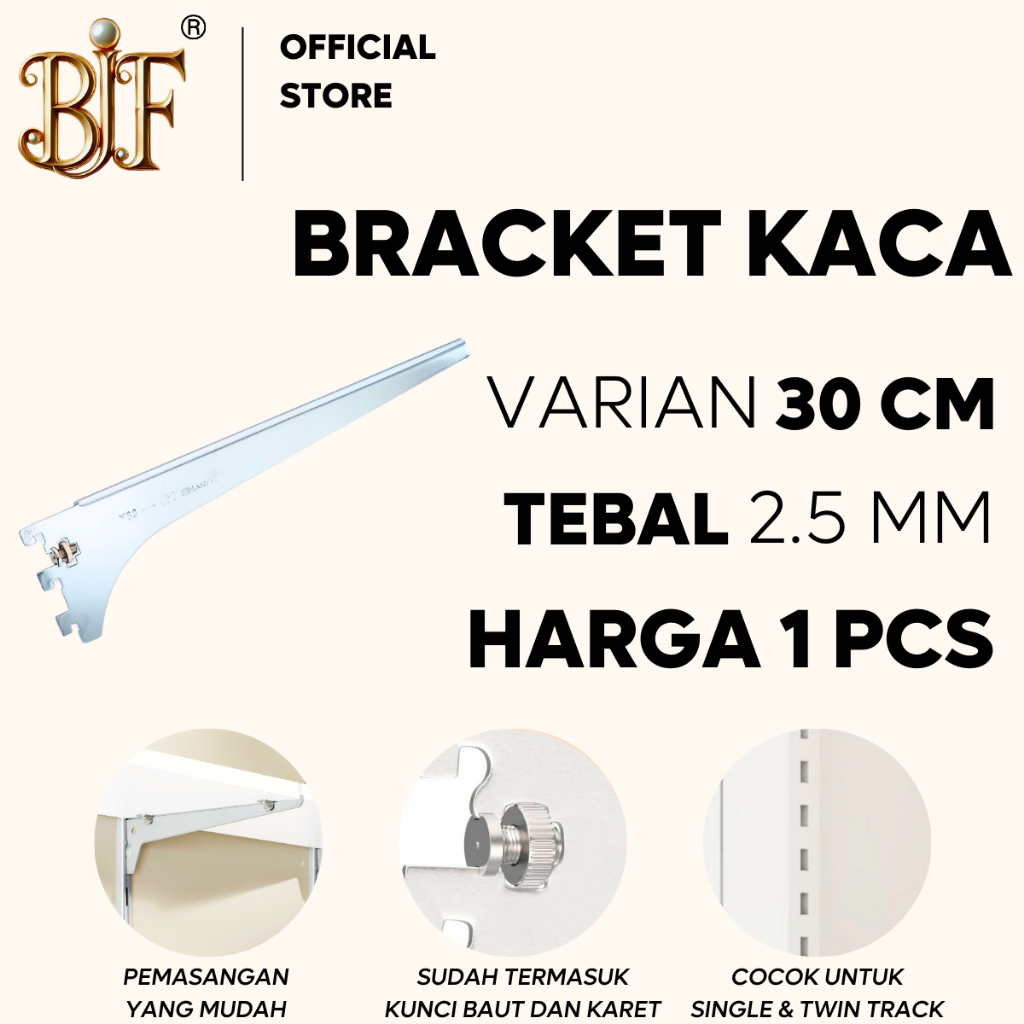 Bracket Kaca Dinding / Bracket Ambalan Kaca Dinding / Penyangga Rak Dinding 30 CM