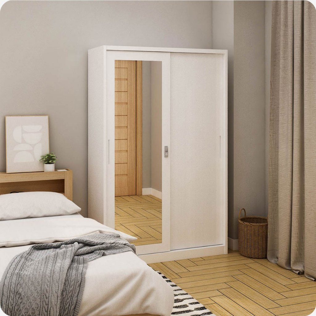 Lemari Baju/ Pakaian Sliding Plat besi 120 Lemari baju pintu Geser kaca lemari pakaian sliding murah