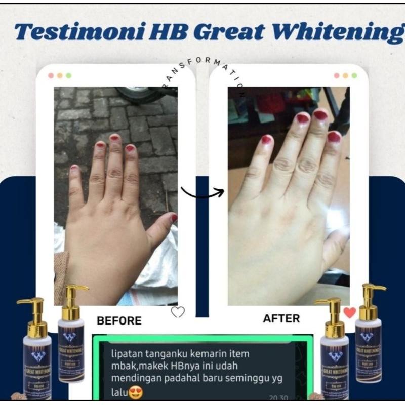 HB great whitening super ampuh memutihkan kulit badan 100% original