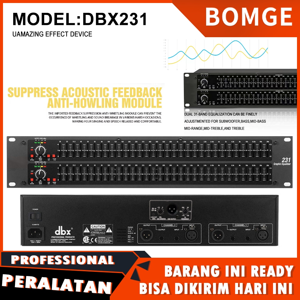 BOMGE DBX 231 graphic equalizer dual channel 31 output suara subwoofer sinyal audio prosesor efek di