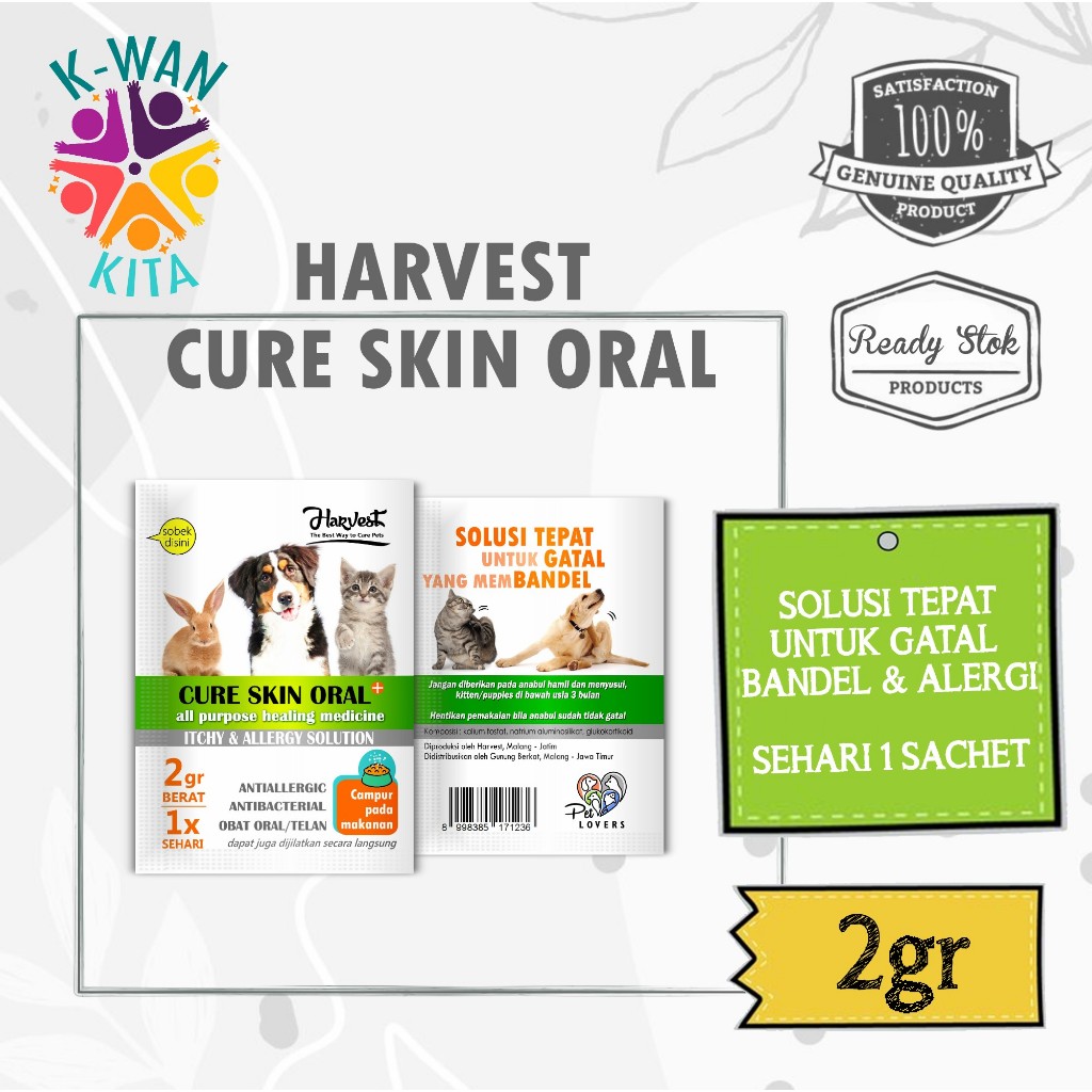 Harvest Cure Skin Oral Obat Gatal Ampuh Alergi Bakteri Infeksi Kucing Anjing Kelinci 2gr