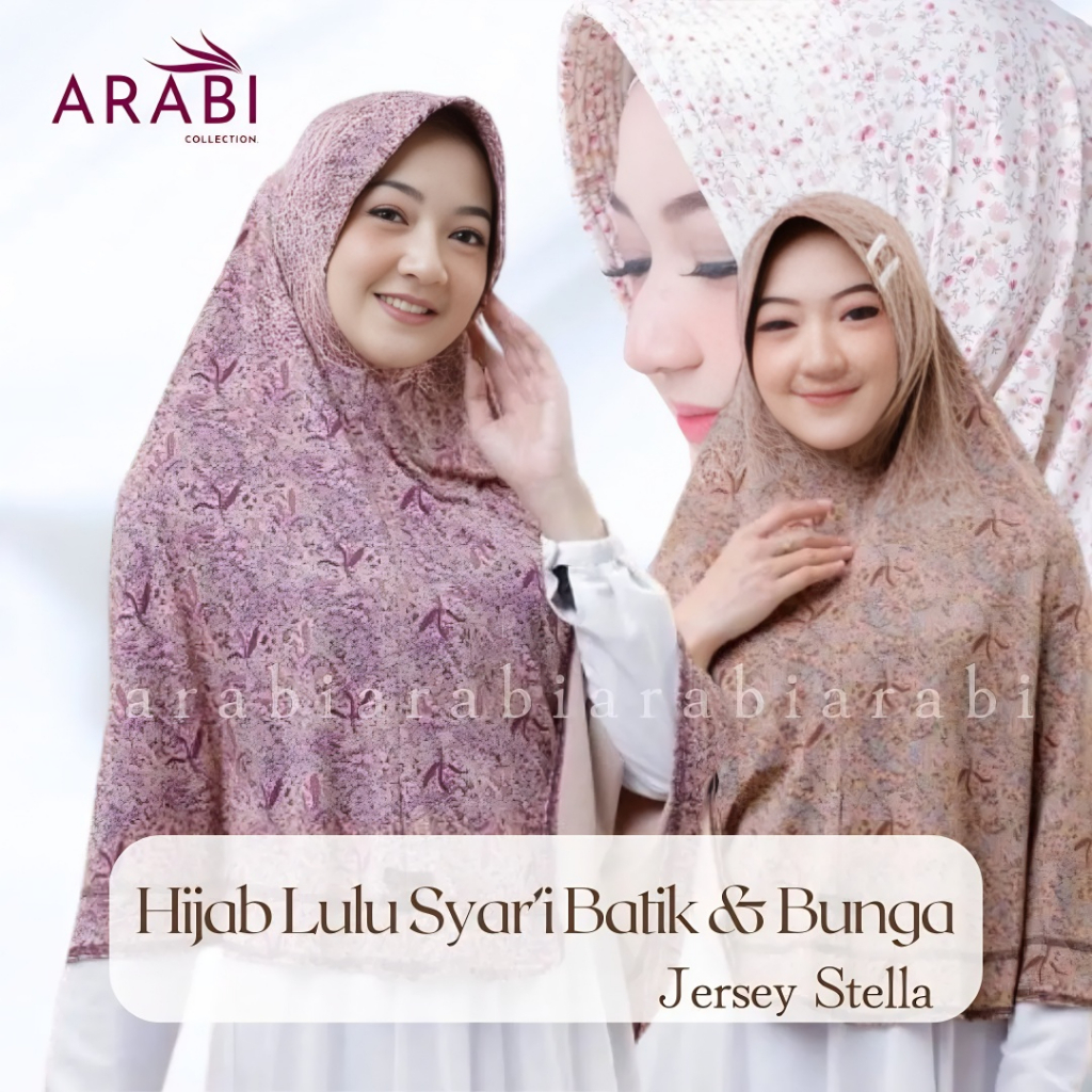 ARABI - Hijab Instan SYAR'I hijab Lulu Motif Batik & Bunga Original Jersey Stella Muslim Wanita