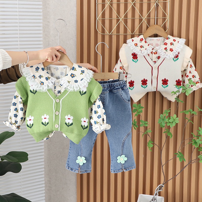 BBapperel Setelan Anak Perempuan Atasan Lengan Panjang Model Korea Setelan Jeans Usia 1-4 Tahun